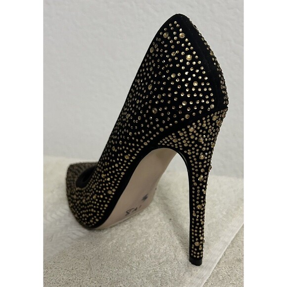 Shoedazzle Women's 6.5 Black with Gold Rhinestone Rochella Pumps Holiday - Picture 8 of 10